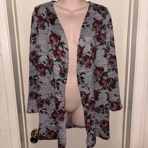 Floral Gray Open-Front Women's Cardigan. Size M